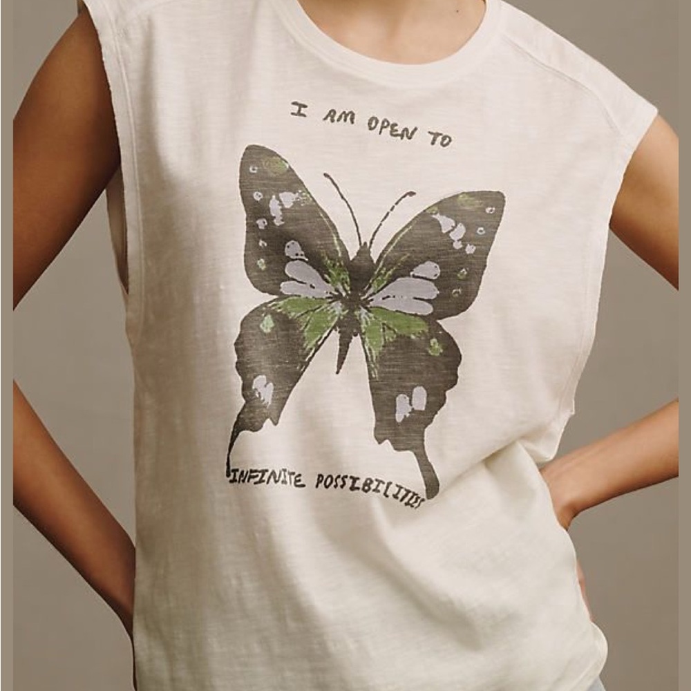 Anthropologie Graphic Butterfly Sleeveless Tee